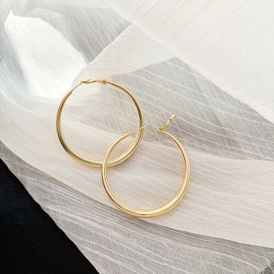 Vintage Matted Gold Big Hoop Earrings with S925 Pins
