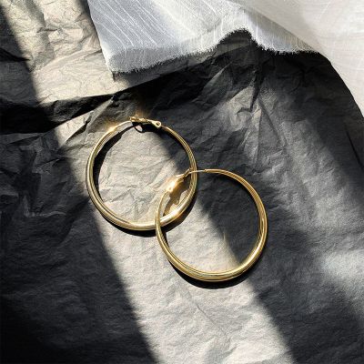 Vintage Gold Big Hoop Earrings with S925 Pins Woman Party Earrings