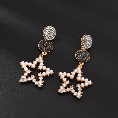 Hollow Out Star Pearls Dangle Earring for Party