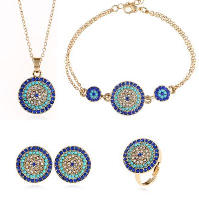 Round Blue Rhinestones Alloy Bridal Jewelry Sets
