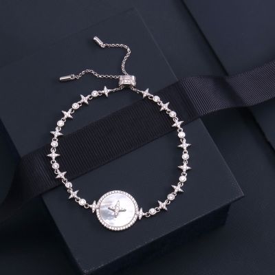 S925 Silver Star Rhinestones Natural Shell Pendant Bracelets Gift Jewelry