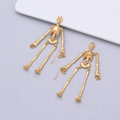 Gold Skeleton Body Dangle Halloween Earrings