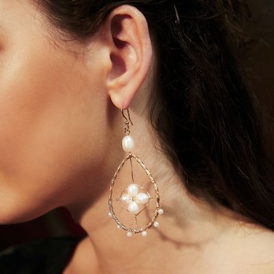 Oval Pearls Drop Hook Dangle Earrings for Date