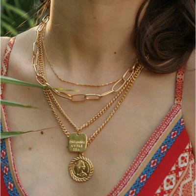 Gold Bohemian Layered Chain Necklace Pendant Necklace