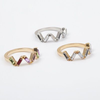 Rainbow Zirconia V-shape Rings Set 3PCs Birthday Jewelry Gift