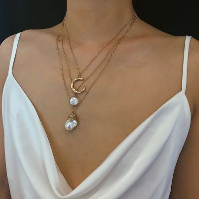 Pearls Initial C Pendants Layered Necklace Jewelry Gifts