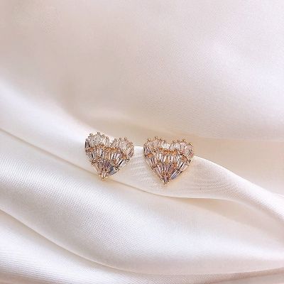 Cute Mini Cubic Zirconia Heart Stud Earring S925 Pins Jewelry Christmas Gifts