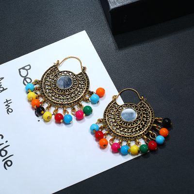 Multicolor Beads Drop Hoop Earrings Dangle Earring for Travel