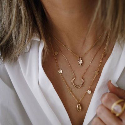 Alloy Multilayer Shell Necklace Beach Bohe Necklace for Travel