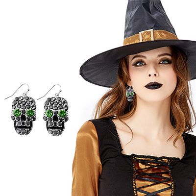Skull Rhinestones Hook Earrings Halloween Woman Earring