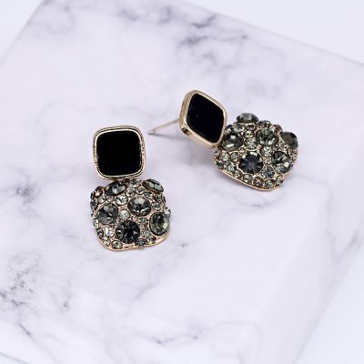 Vintage Square Rhinestones Dangle Earrings Party Clip-on Earring