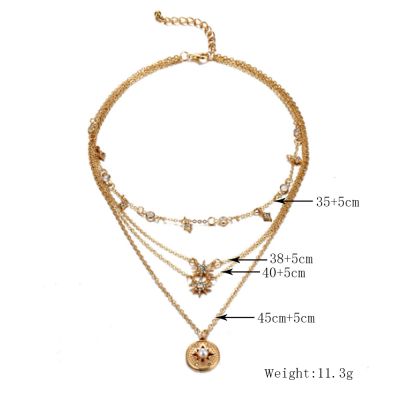 Fashion Multilayer Hexagram Pearl Charm Necklace Sweater Necklace