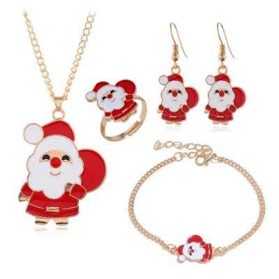 Santa Claus Necklace&Earrings Rings Cute Jewelery Sets for Girls