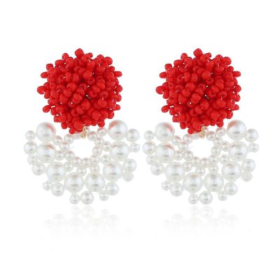 Pearls Drop Fan Earrings Boho Beads Statement Earring