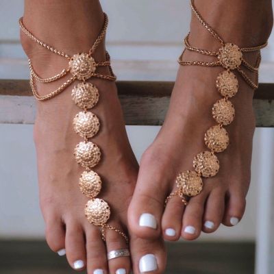 Boho Embossed Anklet Ring Toe Beach Ankle Bracelets as Gifts