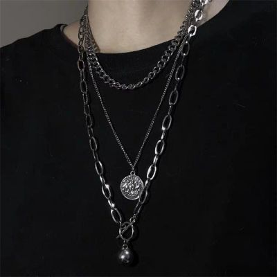 Alloy Punk Layered Coin Pendant Necklace for Man&Woman