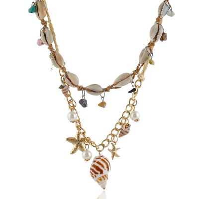 Shell and Pearls Natural Layered Necklace for Beach