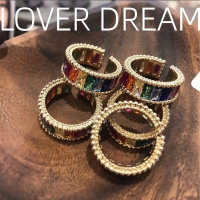 Cubic Zirconia Rainbow Rings Adjustable Multicolor Ring