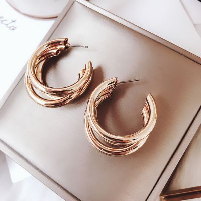 Punk Layered Triple Metal Hoop Earring for Party