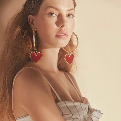 Red Heart Hoop Earrings Big Bohemian Earring