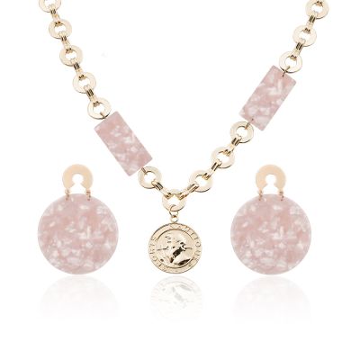Acrylic Marble Earrings Necklace Sets Bridal Jewelry Sets in Pink