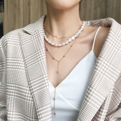 Alloy Multilayer Pearl Choker Necklace Sexy Baroque Necklace