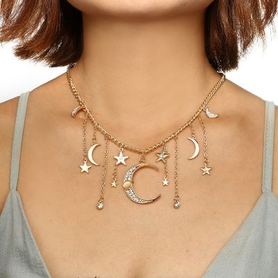 Alloy Multiple Stars and Moon Pendants Necklace