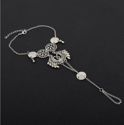 Bohemia Ankle Bracelet Ring Hollow-out Flower Bracelets in Silver