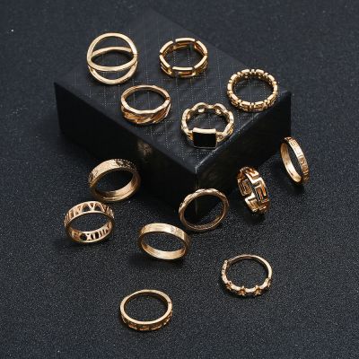 Bohemia Layered Midi Rings Hollow-out Stars Gold Ring Set 13-Pack