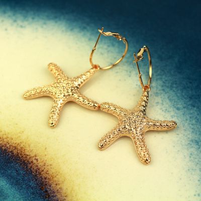 Boho Small Starfish Pendant Hoop Earring for Summer
