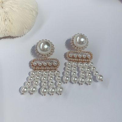 Bridal Multiple Pearls Dangle Earrings Statement Earring