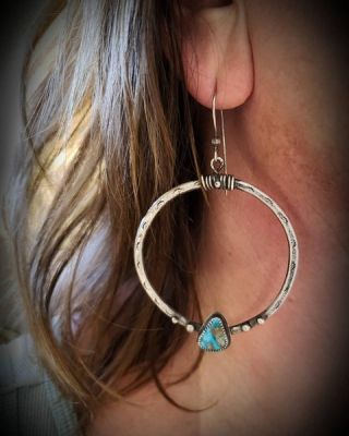 Composite Turquoise Sterling Silver Boho Hoop Earrings