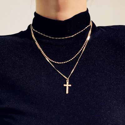 Cross Chain Multilayer Necklace Sweater Necklace