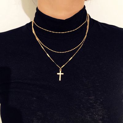 Cross Chain Multilayer Necklace Sweater Necklace