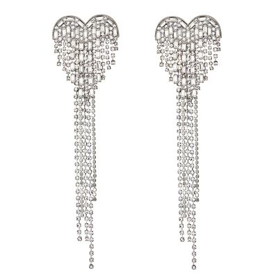Crystal Heart Fringes Ear Stud Bridal Statement Earrings