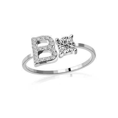 Cubic Zircon Alphabet Adjustabke Ring A-Z Rings Gift for Wedding Birthday
