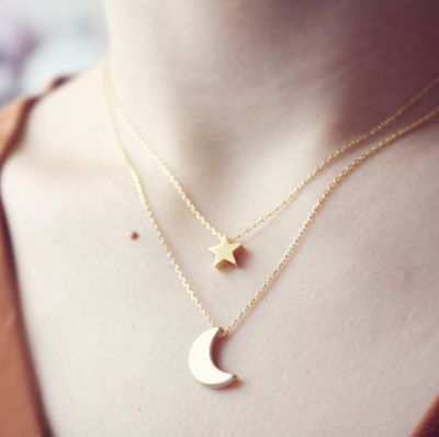 Cute Alloy Star and Moon Pendants Layering Necklace Jewelry Gifts for Her