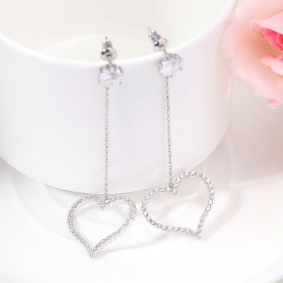 Cute Cubic Zirconia Heart Drop Earrings Love Earrings S925 Pins