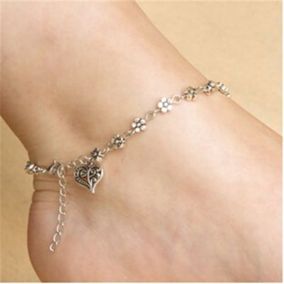 Flower Heart Charm Ankle Chain Bracelets Gifts for Her