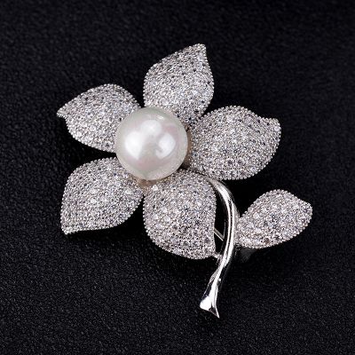Flowers Cubic Zircon Brooches Suit Collar Pins for Work