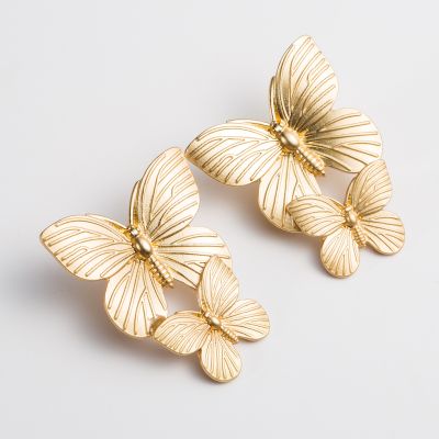 Gold Metal Butterflies Wedding Earring