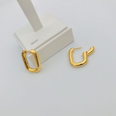 Gold Metal Oval Hoop Earring