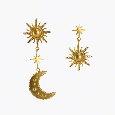 Gold Moon and Sun Drop Earring Boho Mismatched Earring