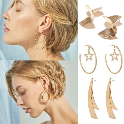Gold Trendy Star Hoop Earring Geometric Earrings for Work