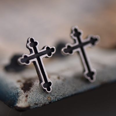 Gothic Sterling Silver Cross Earring Studs