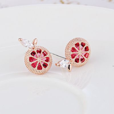 Grapefruit Zircon Fruit Stud Earrings Cute Cip-on Earring