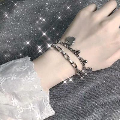 Hearts Charm Layered Bracelet Chain in Silver