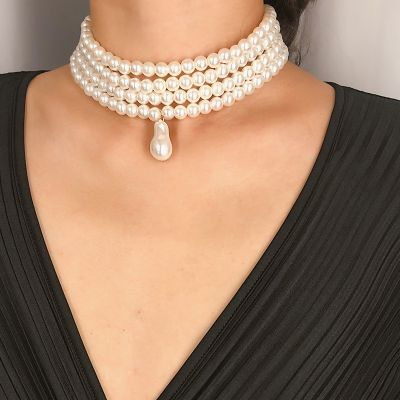 Layered Pearl Necklace Charm Wedding Necklace