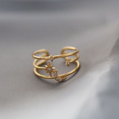 Moon Stars Rhinestone Stackable Ring Cute Bridal Ring