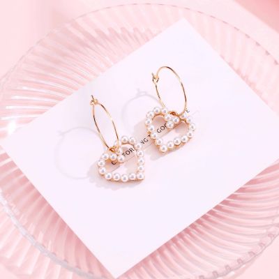 Pearl Heart Drop Dangle Earrings Earring GIfts for Daughter Girlfriend